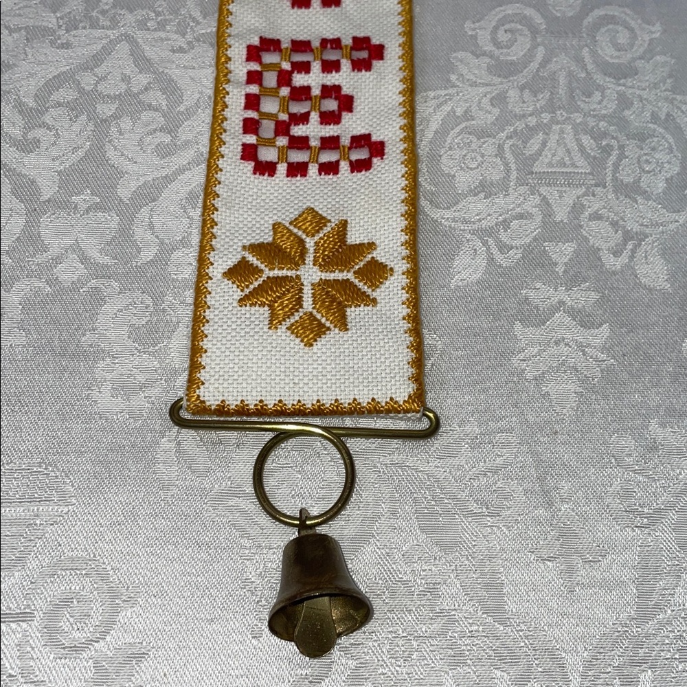 Vintage Embroidered Wall Hanging with Bell - Picture 4 of 6